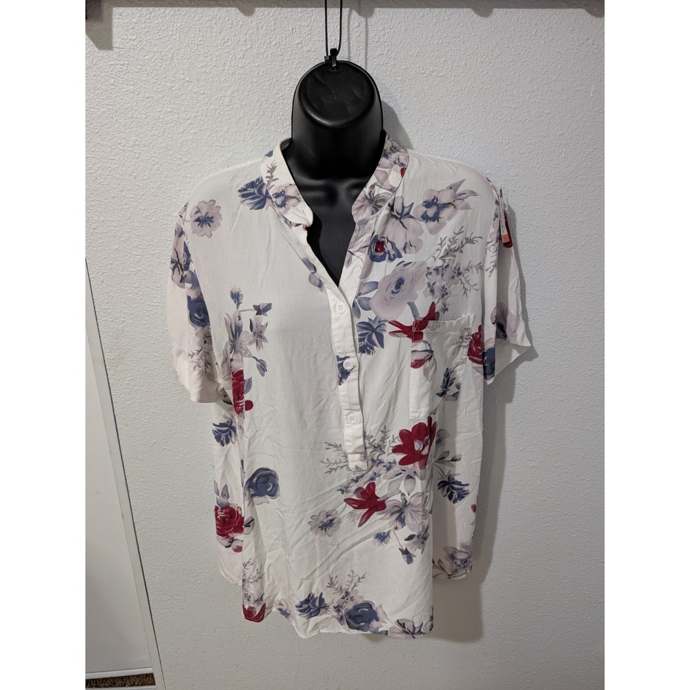 Soft! Floral Blouse Womens Medium Boho Lightweight Split Neck Flowy Pocket Top